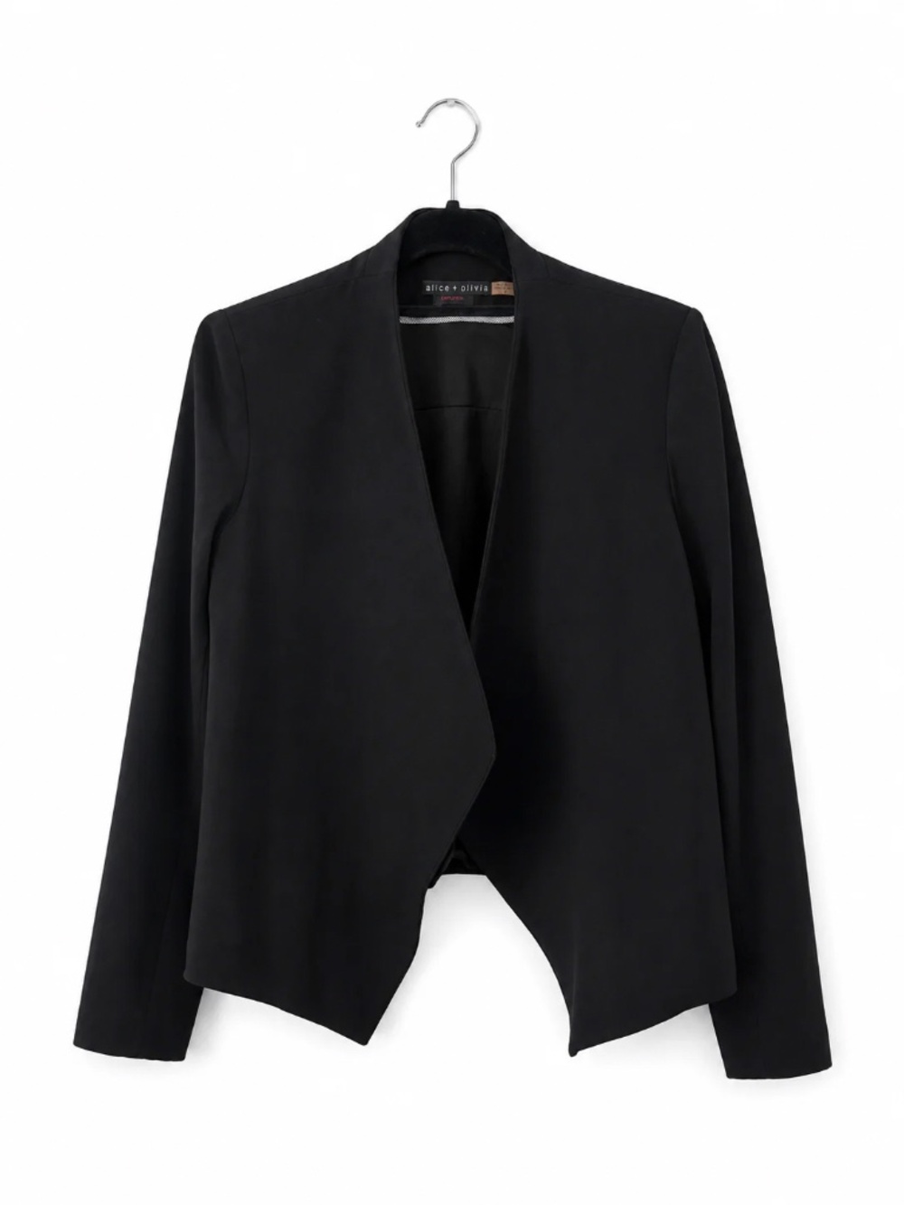 Alice + Olivia Macey Black Draped Open Front Blazer Jacket Size 8